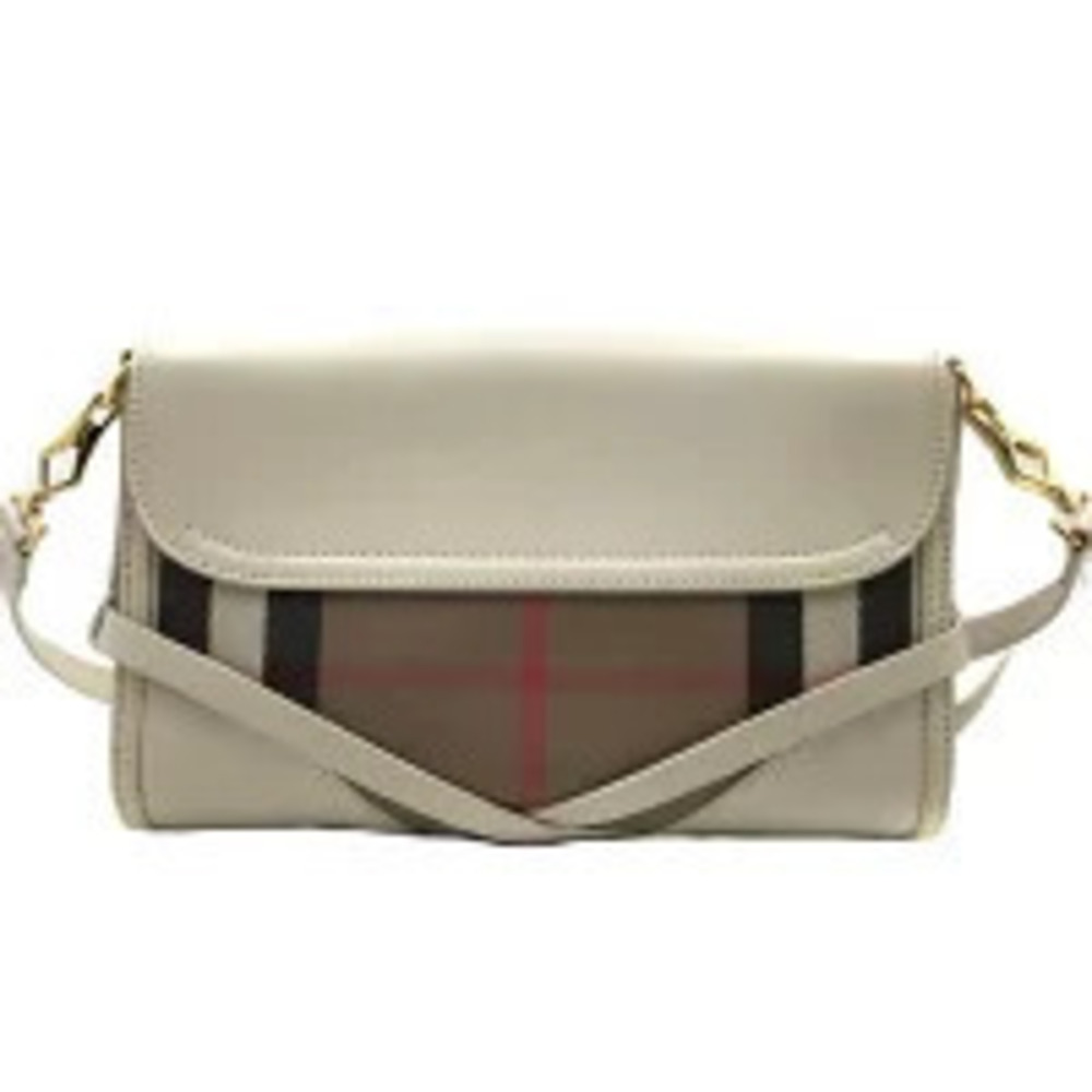 Burberry Leather Shoulder Check Crossbody Canvas Brown Hobo Bag Beige